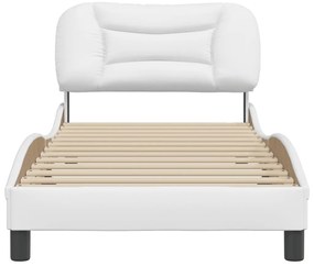Estrutura de cama c/ cabeceira couro artificial 80x200cm branco