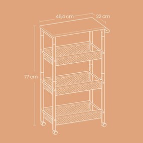 Carrinho cozinha 4 níveis estreito com rodas 22 x 45,4 x 77 cm castanho Vintage + preto