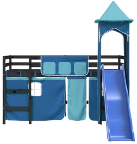 Cama alta p/ criança c/ torre 80x200 cm pinho maciço azul