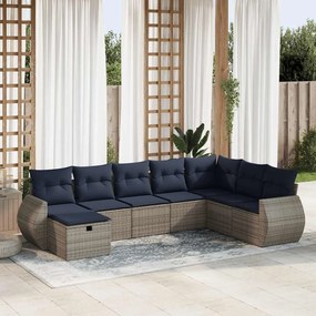 8 pcs conjunto sofás de jardim c/ almofadões vime PE cinzento