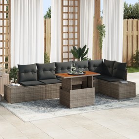 Conjunto de Sofá de Jardim de 7 Peças com Almofadas Cinza de Vime