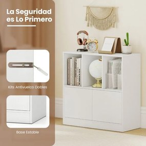 Estante de 3 cubos 70 x 30 x 70 cm com portas de 3 níveis com compartimentos abertos e armário organizador de armazenamento branco