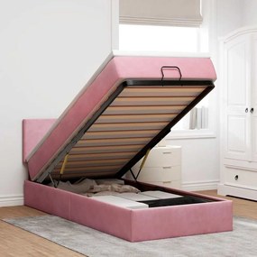 Estrutura de cama otomana com colchão rosa 90x200cm veludo
