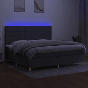 Cama box spring c/ colchão e LED 200x200 cm tecido cinza-escuro