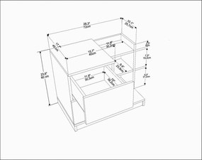 Mesa de Cabeceira Rena – Branco e Nogueira – 72x45x60 cm