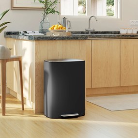 Caixote do lixo de cozinha de 50 L, com pedal, balde interior removível, tampa com fecho suave, 45,1 x 36,5 x 62,6 cm, preto