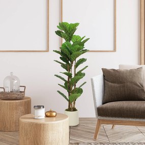 Planta artificial de interior de 120 cm – Figueira-lira artificial com vaso de plástico e tronco de madeira maciça, verde