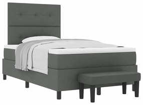 Cama Box com Colchão e Banco Cinza Escuro 120x190 cm Tecido