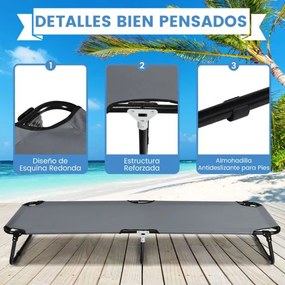 Cama de campismo dobrável de tecido portátil Cama de exterior para dormir Estrutura metálica leve para praia Escritório 191 x 56 x 31 cm Cinzenta