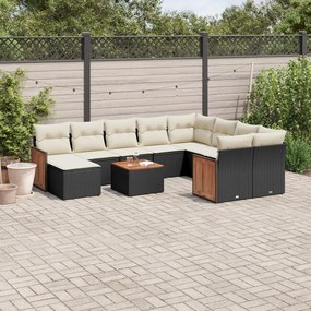 11 pcs conjunto sofás de jardim c/ almofadões vime PE preto