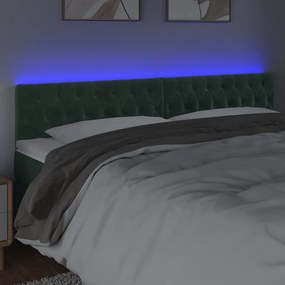 Cabeceira de cama c/luzes LED veludo 200x7x78/88cm verde-escuro