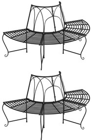 Banco de árvore semicircular 2 pcs Ø159 cm aço preto