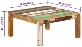 Mesa de centro 80x80x40 cm madeira recuperada maciça