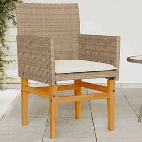 vidaXL Cadeiras de jardim c/ almofadões 2 pcs vime PE/madeira bege