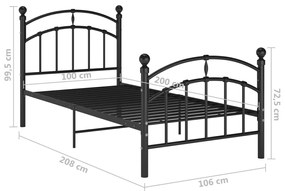 Estrutura de cama 100x200 cm metal preto