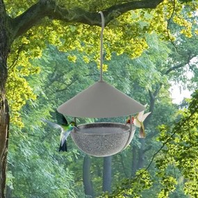 Alimentador de pássaros metálico suspenso 2 em 1 com cúpula à prova de intempéries, gancho e reservatório de água Natural