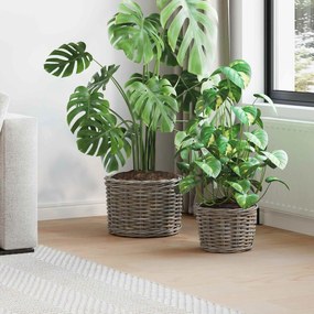 vidaXL Cesta de Plantas com armazenamento 2 pcs Cinzeto Rattan Kubu
