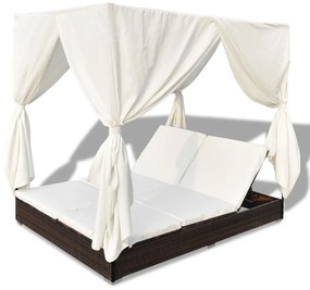 Cama de Jardim com Cortinas em Vime - Creme e Castanho