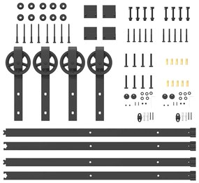 Kit de ferragens para porta deslizante 183 cm aço preto