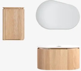 Conjunto De Móvel De Casa De Banho Suspenso 90x50 Cm Em Madeira Carsone Madeira Natural & Madeira Natural & Sem Lavatório & Oval - Sklum