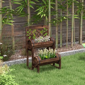 Floreira elevada com treliça quadrada de 2 níveis para terraço, varanda ou jardim, 42 x 49 x 80 cm, castanho