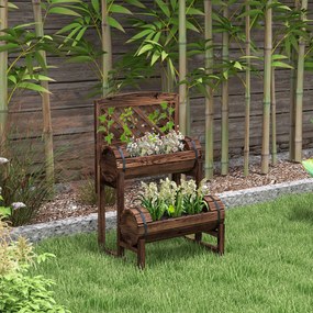 Floreira elevada com treliça quadrada de 2 níveis para terraço, varanda ou jardim, 42 x 49 x 80 cm, castanho