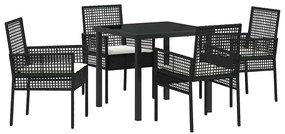 Conjunto de Jantar de 5 Peças com Almofadas Rattan Preto