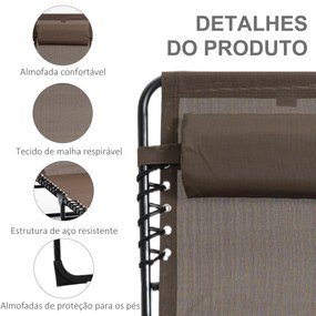 Espreguiçadeira Dobrável de Jardim com Encosto Ajustável Apoio para Cabeça Acolchoado Bolso Lateral 185x58x30 cm Castanho