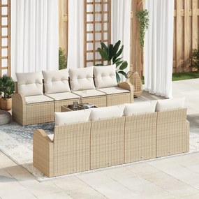 Conjunto de Sofá de Jardim com 9 Peças e Almofadas Bege de Rattan Poli