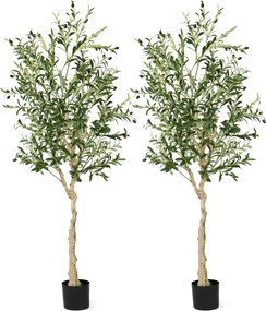 Conjunto de 2 oliveiras artificiais de 180 cm com vaso de plástico 1296 folhas 72 frutos Plantas verdes