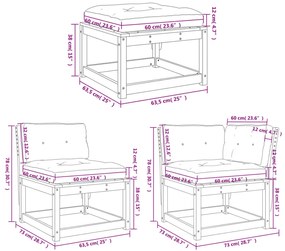 6 pcs conjunto de sofás de jardim c/ almofadões pinho maciço