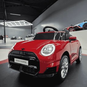 Carro elétrico para crianças Mini Cooper S 12V Pneus EVA, Assento de couro sintético Vermelho metálico