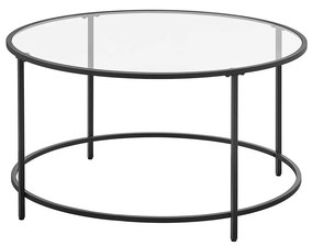 Mesa de centro redonda com tampo de vidro e estrutura de aço | VASAGLE | 84 x 84 x 45,5 cm | preto | LGT021B01.