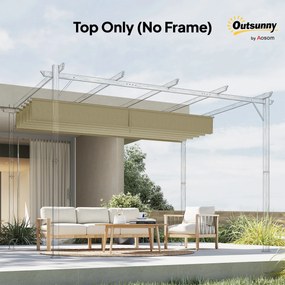 Teto de Pérgola 3,5x2,6 m Teto de Substituição Retrátil para Estrutura de Pérgola de 4x3 m (NÃO Incluida) com 10 Orifícios de Drenagem Bege