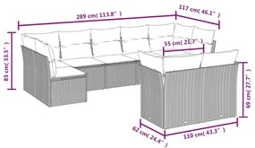 9 pcs conjunto de sofás p/ jardim com almofadões vime PE bege