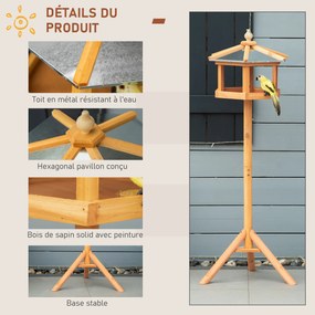 Comedouro para pássaros selvagens com suporte, ninho e bandeja - Estação para pássaros - Abrigo para pássaros em madeira para exterior - 113 cm