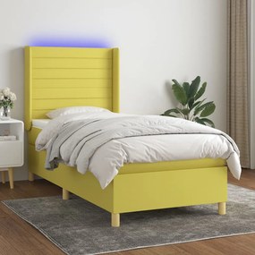 vidaXL Cama box spring c/ colchão e LED 90x190 cm tecido verde