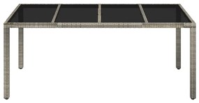 Mesa de jardim com tampo de vidro 190x90x75 cm vime PE cinza