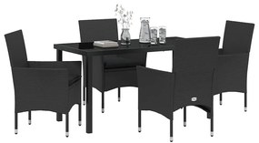 Conjunto de Jantar de Jardim de 5 Peças com Almofadas Pretas em Rattan