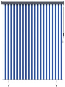 vidaXL Cortina Rolô Exterior Striped Azul e branco 220 x 250 cm tecido