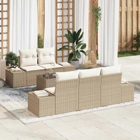vidaXL Conjunto de Sofá de Jardim de 6 Peças com Almofadas Bege Rattan PE