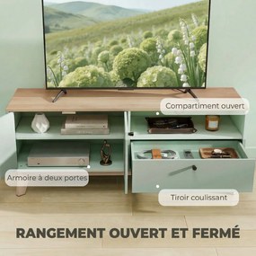 Móvel para televisão de 120 L x 35 P x 50 A cm, adequado para televisores até 36 polegadas, com 2 portas, uma gaveta e um compartimento aberto, verde