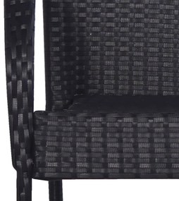 3 pcs conjunto de jantar para jardim vime PE preto