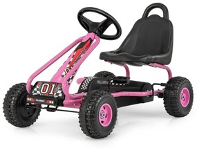 Kart a pedais para crianças com 4 rodas antiderrapantes Assento envolvente e travão de mão 92 x 50 x 53 cm Rosa