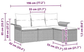 Conjunto de Sofás de Jardim de 4 Peças com Almofadas Bege Rattan