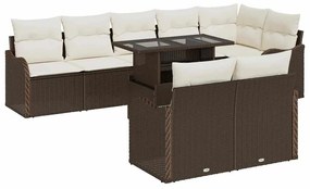 Conjunto de Sofá de Jardim com 9 Peças com Almofadas Castanho Rattan de Polietileno
