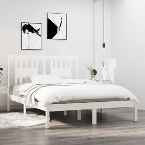 Estrutura de cama casal 135x190 cm madeira maciça branco