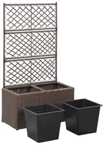 Floreira com treliça e 2 vasos 58x30x107 cm vime PE castanho
