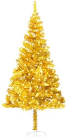 vidaXL Árvore de Natal artificial pré-iluminada + suporte PET dourado