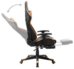 Cadeira gaming c/ apoio de pés couro artificial preto/laranja